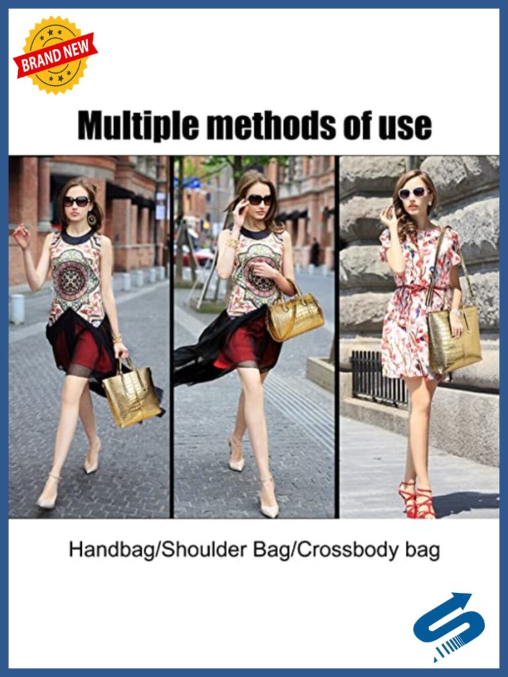 3PC Women Vegan Leather PU Handbag Set Crocodile Pattern Satchel Shoulder Bag - Picture 2 of 6